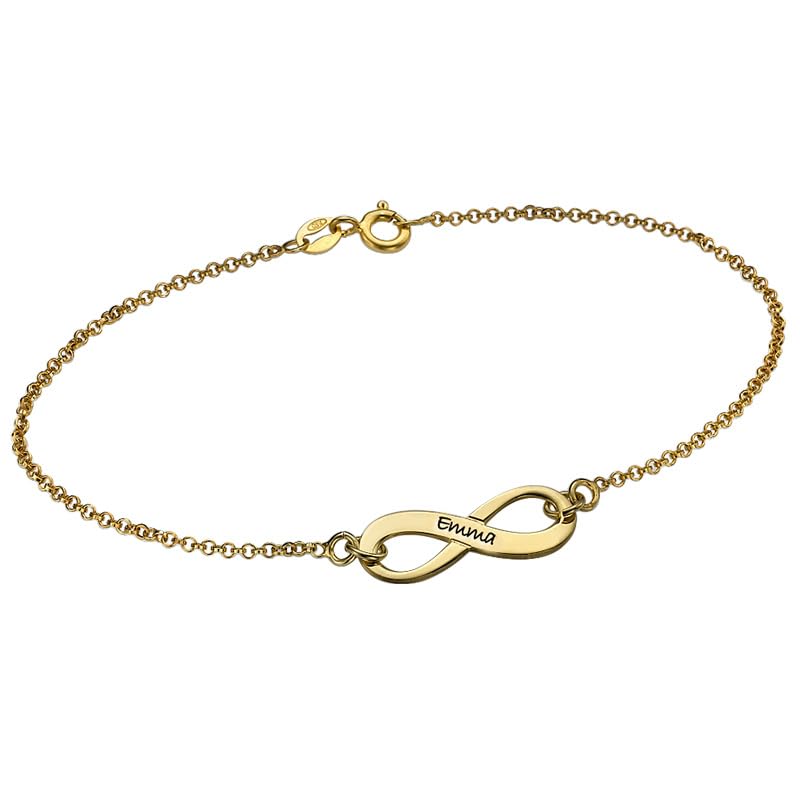 Personalized Infinity Bracelet - Choose Your Style - Sterling Silver, Solid Gold or Plated - Rolo Chain - color: 18K Gold Plated Silver, size: 1 Name Bracelet