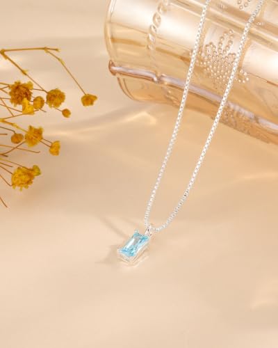 FUNEIA Diamond Necklaces for Women 14K Gold Plated Emerald Birthstone Necklace for Women Mothers Dainty Gold Necklace Blue Green Cubic Zirconia Pendant Necklace Birthday Gifts for Women Jewelry - color: 03. March(Aquamarine)-Silver