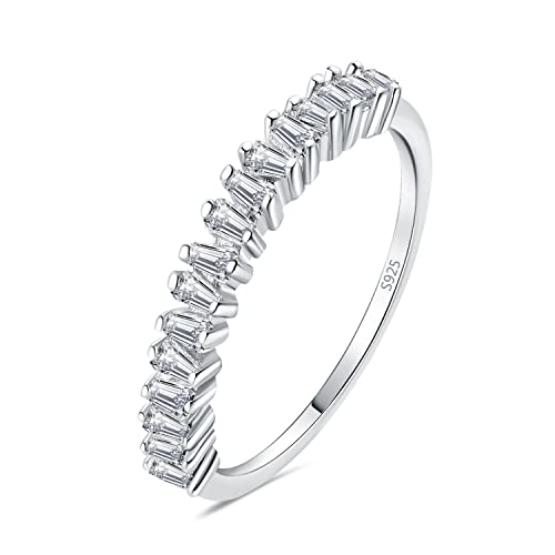 JewelryPalace Princess Emerald Cut CZ Stackable Wedding Ring Eternity Bands for Women, Cubic Zirconia 925 Sterling Silver 14k Yellow Rose Gold Plated Promise Ring for Her, 4pc Anniversary Ring Sets - color: Q-1Pc-Trapezoid Cut-Sterling Silver