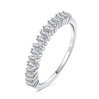 JewelryPalace Princess Emerald Cut CZ Stackable Wedding Ring Eternity Bands for Women, Cubic Zirconia 925 Sterling Silver 14k Yellow Rose Gold Plated Promise Ring for Her, 4pc Anniversary Ring Sets - color: Q-1Pc-Trapezoid Cut-Sterling Silver