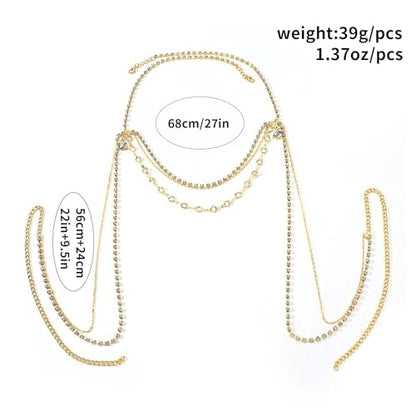 Rhinestone Tassel Shoulder Chain Necklace,Multi-Layered Rhinestone Shoulder Arm Chain Sexy Rave Crystal Fringe Back Chain Bridal Wedding Shoulder Body Jewelry for Women - color: Shoulder jewelry& gold