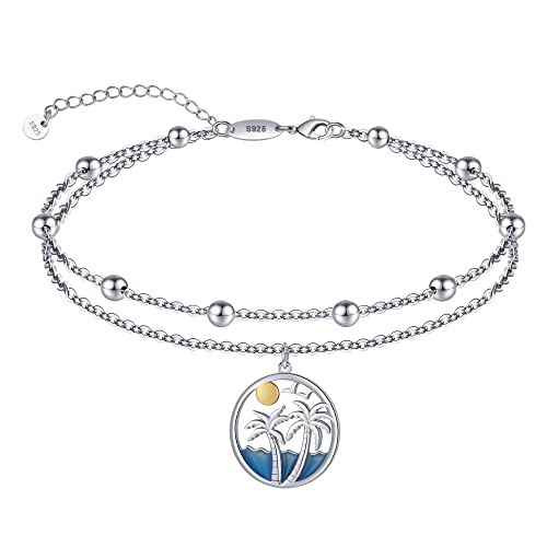 Anklet for Women S925 Sterling Silver Adjustable Foot Charm Ankle Bracelet Anklets Jewelry 9.5-10.5 Inches - color: 1# Palm Tree Anklet