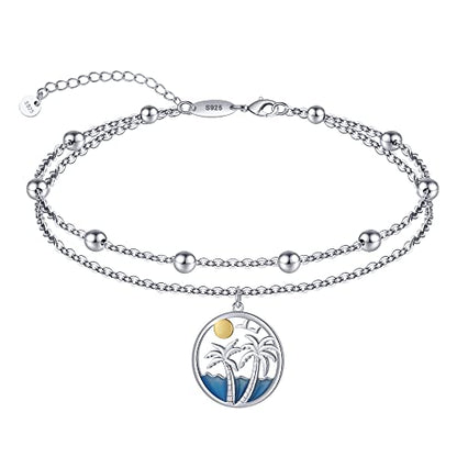 Anklet for Women S925 Sterling Silver Adjustable Foot Charm Ankle Bracelet Anklets Jewelry 9.5-10.5 Inches - color: 1# Palm Tree Anklet