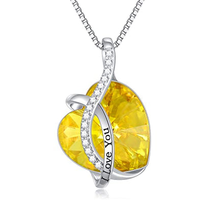 AOBOCO I Love You Sterling Silver 12 Birthstone Heart Pendant Necklace Embellished with Crystals from Austria, Mother's Day Anniversary Birthday Jewelry Christmas Gifts for Women Grandma Nana - color: L-November