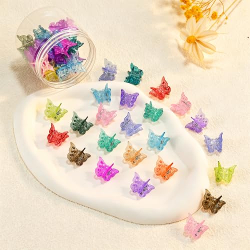 Mini Butterfly Hair Clips, Glitter Y2K 90s 50pcs Tiny Cute Pastel Hair Accessories, Sparkly Small Claw Barrette jewelry for Women Girls (Glitter) - color: Glitter