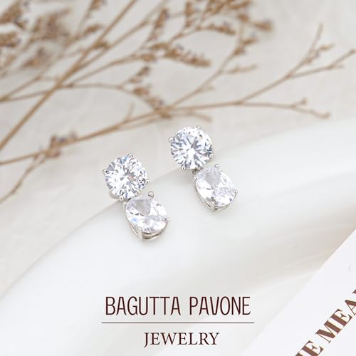 Cubic Zirconia Stud Earrings for Women,18K White Gold Plated,Women's 925 Sterling Silver Simulated CZ Earrings with Pear/Round/Princess/Oval Cut. - style: Oval-Round