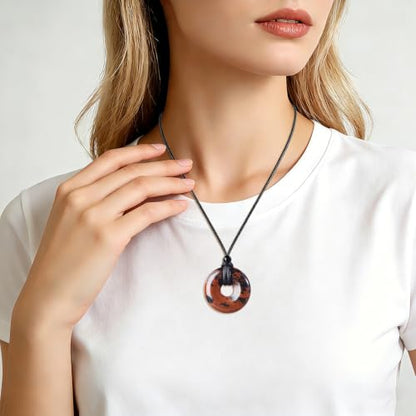 FANASY Natural Gemstone Pendant Necklce Lucky Coin Crystal Necklace Protection Donut Pendnat with Adjustable Rope for Men Women - color: Golden Swan Stone