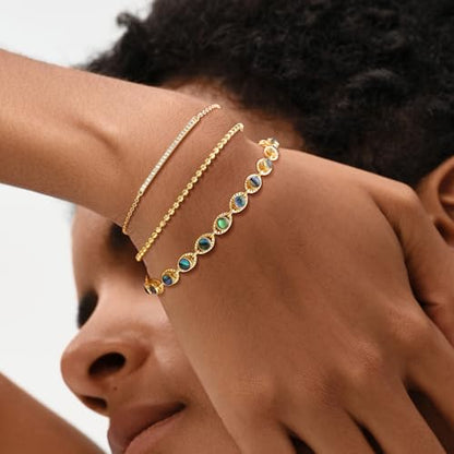 MEVECCO Dainty Chain Bracelets for Women, Layered and Charm Styles | 14K Gold Plated Brass, Select Cubic Zirconia Accents, Single and Multi-Row Structures for Refined Everyday Wristwear - style: Evil Eye 3 Turquoise Bead