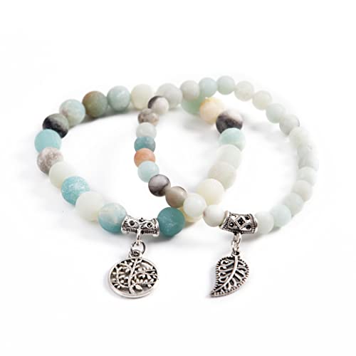YGLINE Tree of Life Yoga Healing Stone Bracelets,Multilayer Lotus Chakra Stone Reiki Bracelet Sets,Anxiety Crystal Natural Stone,for Women Stress Relief - color: Amazonite-2w