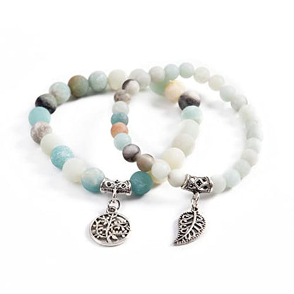 YGLINE Tree of Life Yoga Healing Stone Bracelets,Multilayer Lotus Chakra Stone Reiki Bracelet Sets,Anxiety Crystal Natural Stone,for Women Stress Relief - color: Amazonite-2w