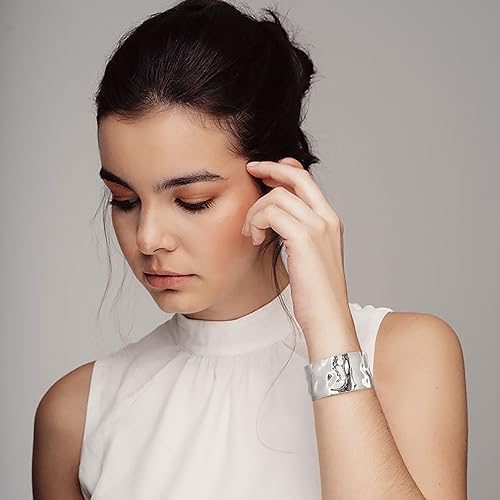 Gold Cuff Bracelet for Women Chunky Multi-layer Cross Wire Open Bracelet Hollow Wide Cuff Bracelets Adjustable Gold Open Cuff Bangle Bracelet - color: Hammered Wide White-gold Bracelet