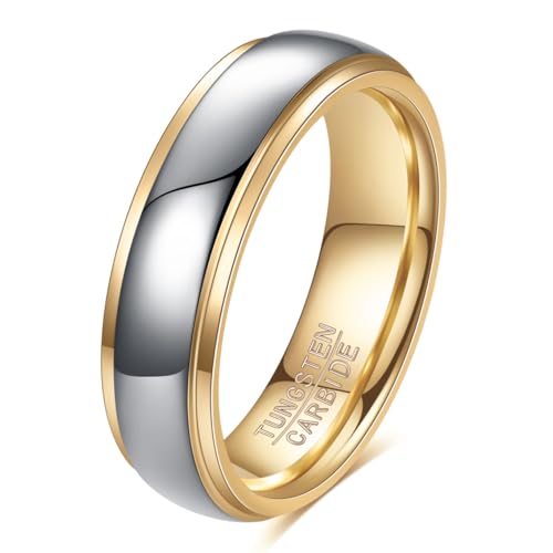 Tungsten Wedding Band Ring for Men 6mm 8mm Classic Groove Tungsten Wedding Band Ring for Men Matte Finish Comfort Fit Size 7-12 - color: 6mm Silver-Gold2