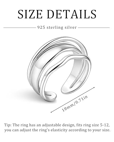 Gold & Silver Plated Crinkle Fold Open Ring for Women, Adjustable Knuckle Thumb Ring, Textured Wavy Stackable Fashion Jewelry Gift
