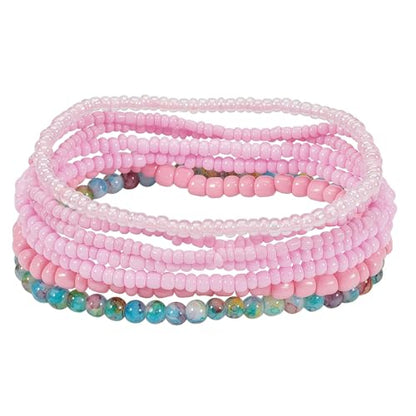 Bohemian Colorful Crystal Glass Beads Seed Beaded Bracelet Handmade Adjustable Stackable Elastic Strand Bangle for Women Summer Beach Hawaii Boho Wristbands Jewelry - color: pink