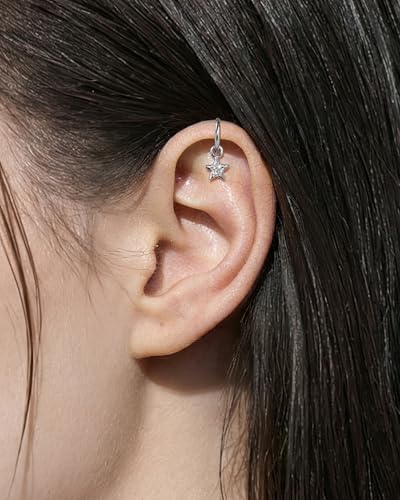 COCHARM Clicker Rook Earring-Star 16G Moon & Square Helix Rarrings,316L Stainless Steel Helix Daith piercing Jewelry 6/8MM - color: Star-6MM