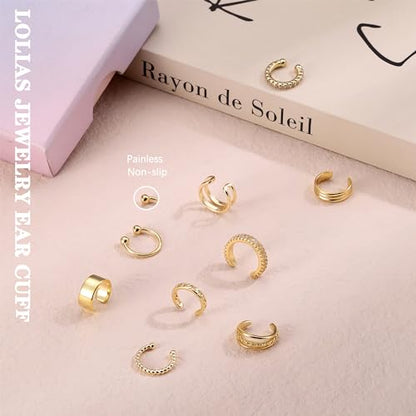 LOLIAS 𝐄𝐚𝐫 𝐂𝐮𝐟𝐟 𝐄𝐚𝐫𝐫𝐢𝐧𝐠𝐬 for Women Non Piercing Gold Plated Ear Cuffs 𝟏𝟒𝐊 𝐆𝐨𝐥𝐝 𝐏𝐥𝐚𝐭𝐞𝐝 Ear Cuff for Non Pierced Ears Clip on Cartilage Earring 𝐅𝐚𝐤𝐞 𝐄𝐚𝐫𝐫𝐢𝐧𝐠𝐬 Lightweight - style: 14K Gold Plated