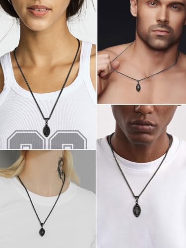 GOLDCHIC JEWELRY Sport Necklaces for Men Teen, Football Baseball Soccer Basketball Softball Necklaces with Stainless Steel Chain Athlete Jewelry Sports Fan Gift - color: American Football Pendant-Black, style: Personalised Engraving