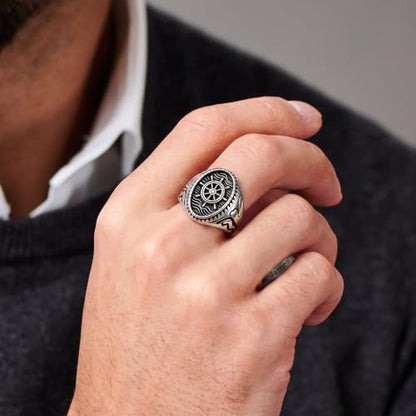 Dacc & Aya Custom Engraved Vintage Signet Ring 925 Sterling Silver Black Oxidized Personalized Statement Jewelry for Men - style: C-Rudder