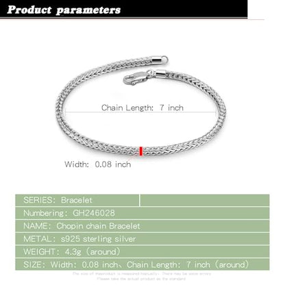 Dainty 925 Sterling Silver Chopin Chain Bracelet Women Bohemian Stackable Figaro/Box/Snake Bracelet 2MM 5 "5.9" 6.3 "6.7" 7 "7.5" 8" Jewelry Gift - color: Silver, size: 7.5 inches