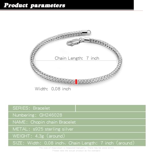 Dainty 925 Sterling Silver Chopin Chain Bracelet Women Bohemian Stackable Figaro/Box/Snake Bracelet 2MM 5 "5.9" 6.3 "6.7" 7 "7.5" 8" Jewelry Gift - color: Silver, size: 8 inches