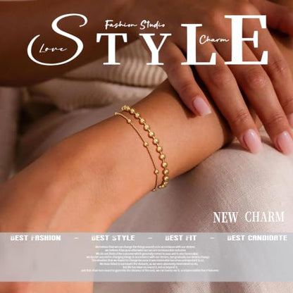 Gold Bracelets for Women Trendy Layered Dainty Bracelet | Minimalist Stack Bead Chain Gold Plated Stainless Steel Bracelets Fashion Waterproof Jewelry Gift for Women Mother's Day