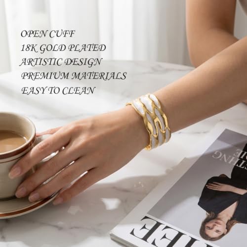 18K Gold Plated White Enamel Cuff Bracelet for Women - color: wave