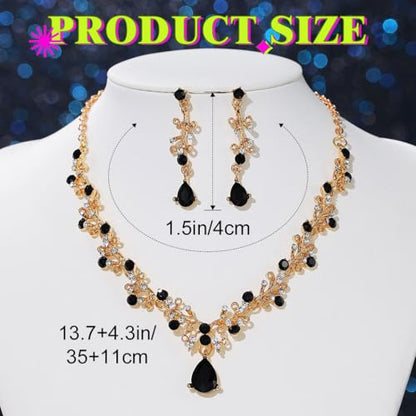 JAKAWIN Bride Silver Bridal Necklace Earrings Set Rhinestone Wedding Jewelry Set Formal Crystal Necklace for Women (3 Black)