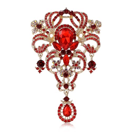 YOQUCOL Retro Austrian Crystal Big Brooch Pin for Women Large Flower Shape Brooches Lapel Pins for Sweater,Coat Dress Accessories - color: A-Red