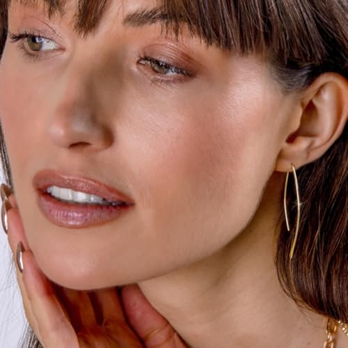 Upside Down Hoop Earrings - Hypoallergenic Lightweight Wire Needle Drop Dangle Threader Hoops for Women, Safe for Sensitive Ears - Plated in 925 Sterling Silver or 18k Gold - color: 2" inch - 18k Gold Plated