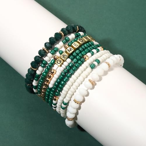 ZOLEAROPY Game Day Bracelets Stack Football Bracelets for Women Men Stackable Game day Bracelet Accessories Football Mom Outfit Jewelry Gifts - color: white green