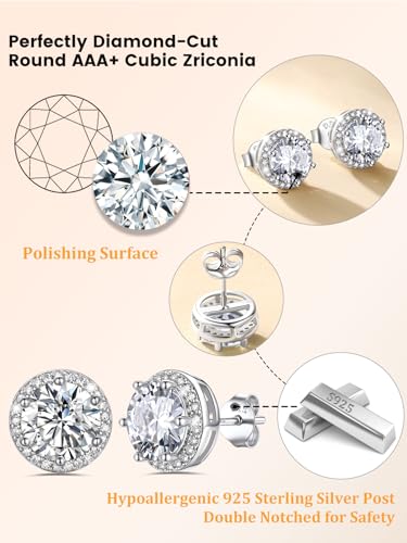 Bestyle Authentic 925 Sterling Silver 2 Carat Birthstone Earrings for Women, More Sparkle Heart/Round Solitaire Diamond Studs Earrings, Great Birthday/Christmas/Anniversary Jewelry for Wife Mother - color: 04. April Rhinestone-Round