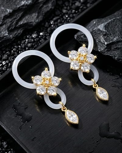 DJCIW 2pcs Flower Fake Nipple Piercing, Adjustable Silicone Non Piercing Lust Locks Nipple Jewelry with Marquise CZ Dangle, Coquette Y2K Aesthetic for Rave & Music Festival - color: gold-flower