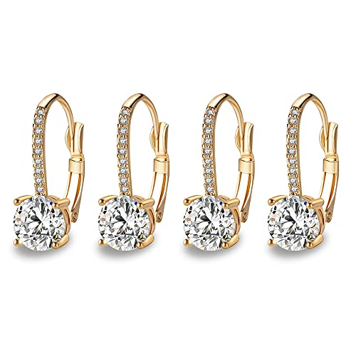 Ladies 1 Carat Diamond Pendant Earrings 18K Gold Plated Cubic Zirconia Hanging Lever Bridal Earrings Girls and Women's Fashion Jewelry - color: 2-Color Set (Gold,Gold)