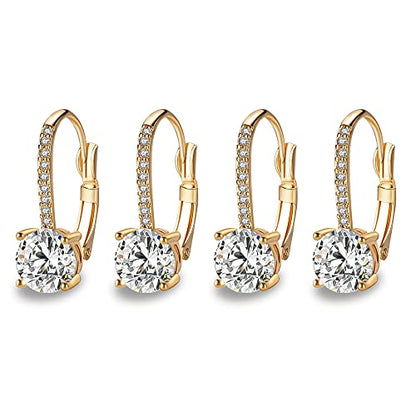 Ladies 1 Carat Diamond Pendant Earrings 18K Gold Plated Cubic Zirconia Hanging Lever Bridal Earrings Girls and Women's Fashion Jewelry - color: 2-Color Set (Gold,Gold)