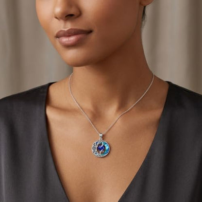 ONEFINITY Moon Star Necklace 18K White Gold Plated Celtic Moon Birthstone Pendant Necklaces Heart Birthstone Anniversary Birthday Jewelry Gifts for Women Wife Mom - style: September