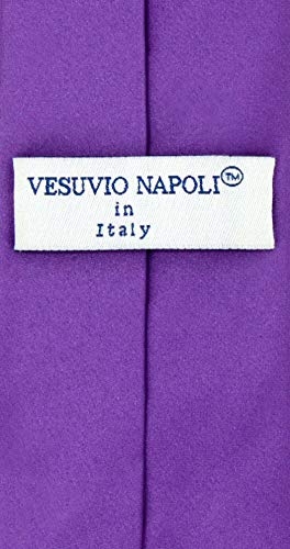 Vesuvio Napoli PreTied Men's Necktie Solid Color Mens Adjustable Zipper Neck Tie - color: Purple Indigo