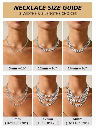 FindChic Cuban Link Chain Necklace for Women Men, Silver/Gold Plated Stainless Steel Solid Miami Curb Chain Hip Hop Punk Statement Jewelry, 5/12/14mm Width, 16/18/20 Inch Length, with Gift Box - color: 03. 12mm-Silver, size: 18inches