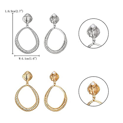 FANZE 2-3 Pairs Clip on Earrings Drop Earrings Set,Big Matte Gold Earrings Statement Earrings Jewelry Gift for Women - color: Set-4