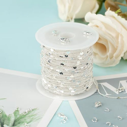 UMAOKANG 10 Meters Silver Chains for Jewelry Making, Silver Plated Brass Flat Heart Curb Link Chain Women Necklace Bracelet DIY Jewelry Chains Bulk - color: Silver Heart