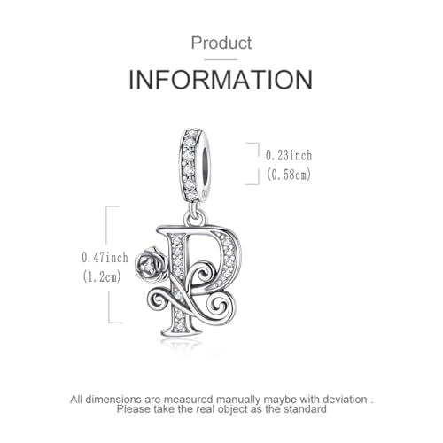 LNQOBU Complete A~Z Alphabet Charm Letter Beads, Solid 925 Sterling Silver with Cubic Stones Rose Alphabet Charm fits Pandora Bracelets Necklace Women Jewelry - color: CYT-P