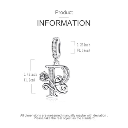 LNQOBU Complete A~Z Alphabet Charm Letter Beads, Solid 925 Sterling Silver with Cubic Stones Rose Alphabet Charm fits Pandora Bracelets Necklace Women Jewelry - color: CYT-P