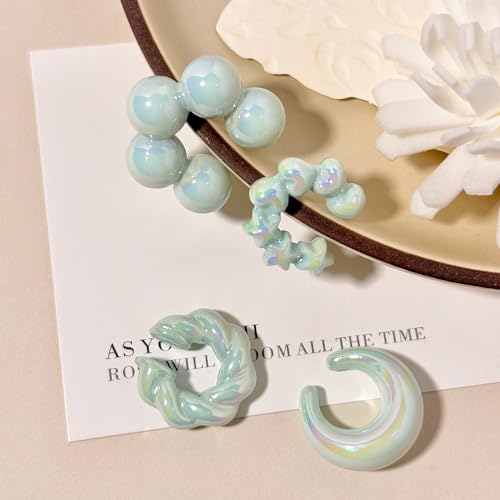 Chunky Resin Ear Cuffs Earrings for Women 4Pcs Colorful Non Piercing Clip On Cartilage Hoop Earrings Trendy Jewelry - color: Green