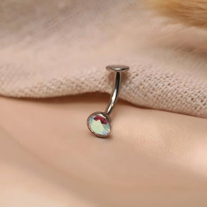 G23 Titanium Belly Jewelry 14G Flat Bottom Floating Belly Button Rings Curved Belly Barbell Navel Ring Belly Piercing 8/10/12/14mm Navel Rings Belly Piercings Jewelry for Women - color: Style1:Silver+AB CZ