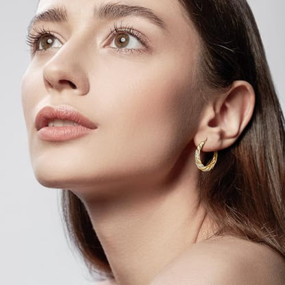 SANDRA REDD Gold Hoop Earrings for Women 14K Gold Earrings for Women | Chunky Gold Hoop Earrings Cubic Zirconia 14K Gold Hoop Earrings Mesmerizing Twisted Hoops Earrings for Women 25/30mm - size: 25mm