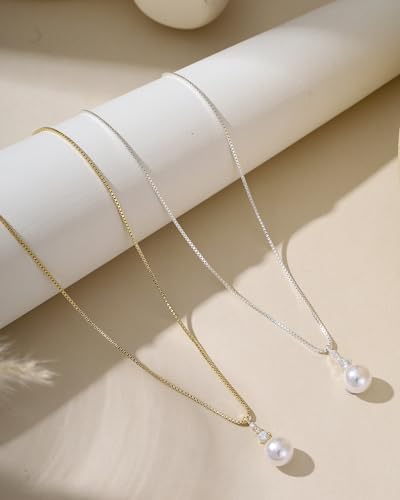Pearl Necklaces for Women Trendy 14k Gold Plated Cubic Zirconia Pearl Pendant Necklace Valentines Day Wedding Birthday Mother's Day Gifts Dainty Gold Necklace for Women - color: Style 3 - Gold Necklace
