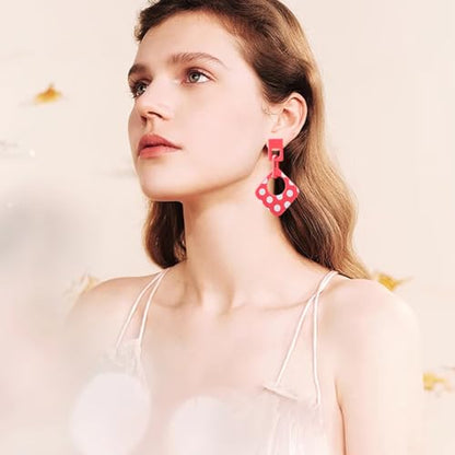 Handmade Lightweight Retro Polka Dot Square Hollow Round Dangle Drop Earrings Unique Chic Resin Geometric Stud Earrings For Women - style: Pink Chain