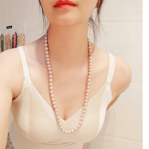 AAA+ Simulated Pearl Strand Necklace Colorful 10mm Pearls Choker Necklaces for Women 1920s Long Costume Jewelry Gift - color: long pearl necklace Pink 24 Inches