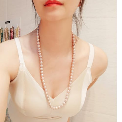 AAA+ Simulated Pearl Strand Necklace Colorful 10mm Pearls Choker Necklaces for Women 1920s Long Costume Jewelry Gift - color: long pearl necklace Pink 24 Inches