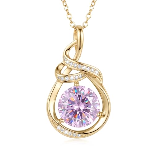 Teardrop Birthstone Necklace for Women 14K Gold/White Gold Elegant Ribbon Pendent Anniversary Love Birthday Gifts for Mom Women, 18"+2" Inches - color: Gold-10-Oct Birthstone