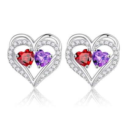 Heart Earrings for Women - Birthstone Earrings | 925 Sterling Silver, Stud Earrings, Gift Box Packaging, Anniversary Birthday Gifts for Women Wife Girlfriend Mom - color: 01-02-Jan-Feb Birthstone"